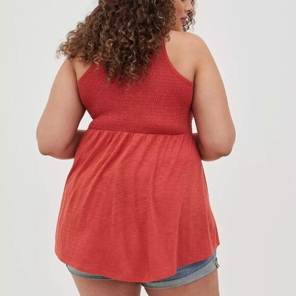 NEW NWT TORRID 3 Plus Size Super Soft Smocked High Neck Babydoll Top Orange Tank - Picture 3 of 15